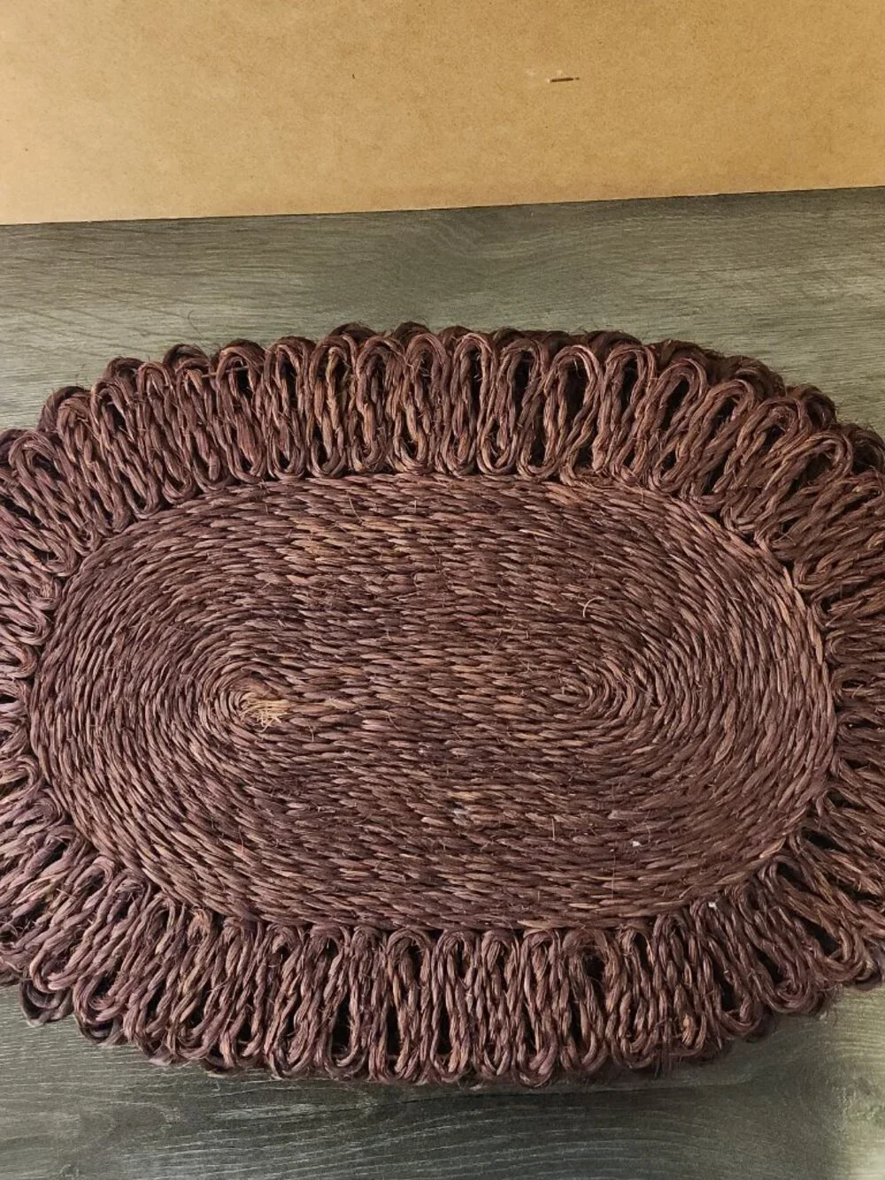 VTG 70's Woven Oval Looped Floral Edge Placemat Centerpiece Set of 4 Cottagecore